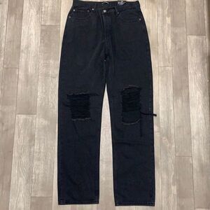 Womens NWT Forever 21 Distressed High Rise‎ Straight Leg Jeans